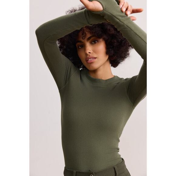 Lune Active Maia Rib Top Size L Moss Green Modal Long Sleeve Athleisure Active - Picture 5 of 11
